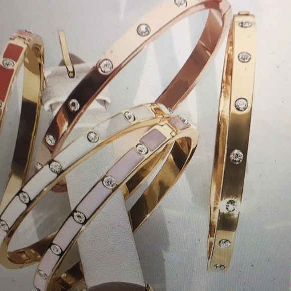 Kate Spade Set Of 2 Metal Stone Hinged Bangles - Picture 2 of 10